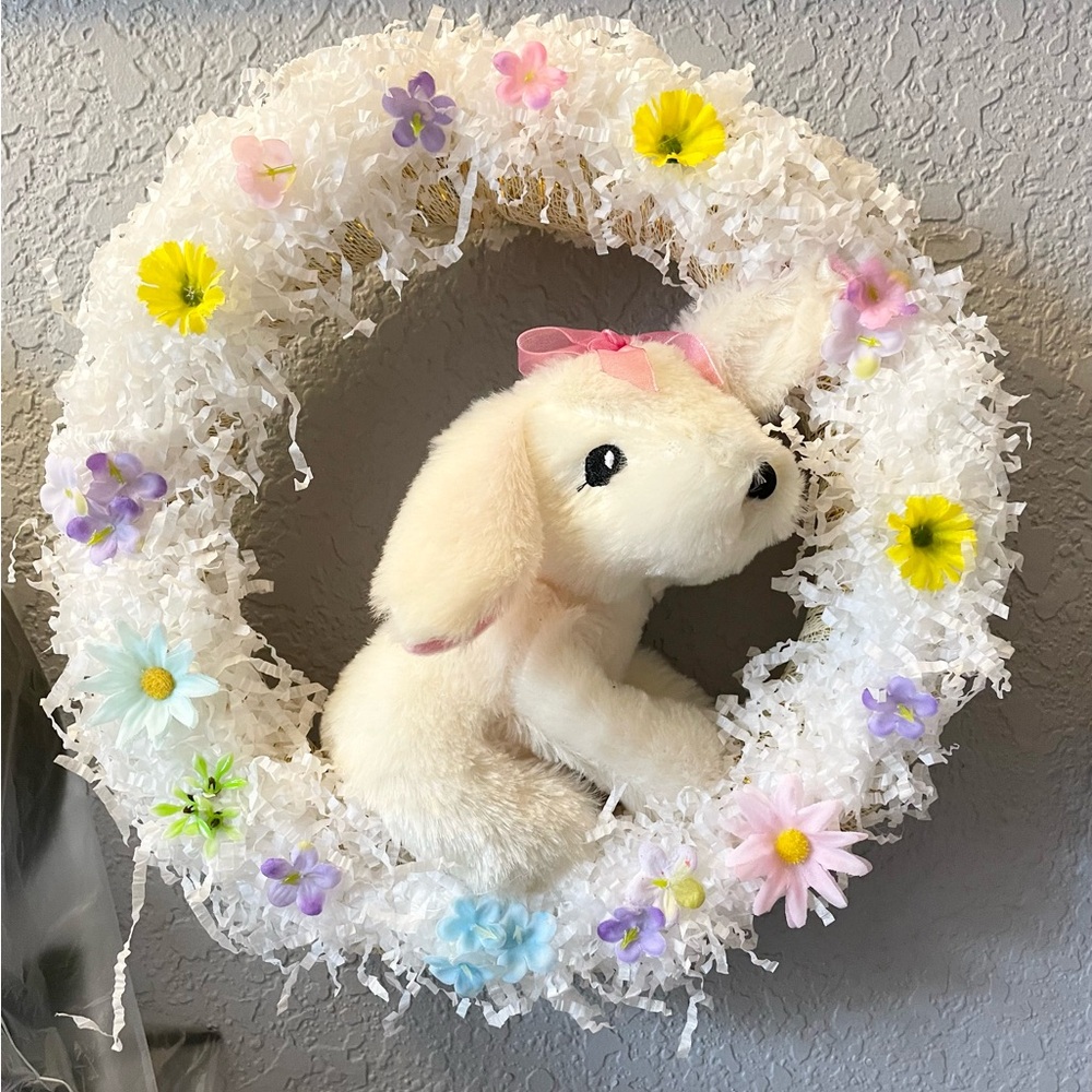 Floral Bunny Wreath with Pastel Accents